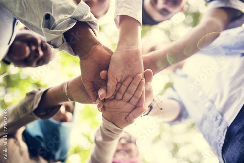 Canvas Print Group of diverse youth hands joined