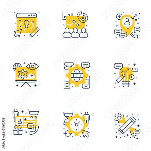 Set of 9 flat line business icons. Flat line illustration concept for web banner and printed materials. Vector illustration © antartstock