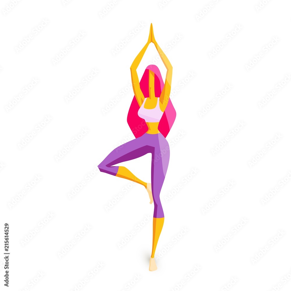 Girl is engaged in fitness Sports training Young strong woman performs physical exercises Yoga Isolated Vector Girl is engaged in fitness Sports training Young strong woman performs physical exercises Yoga Isolated Vector