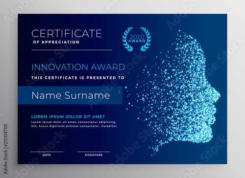innovation award certificate design with particle face