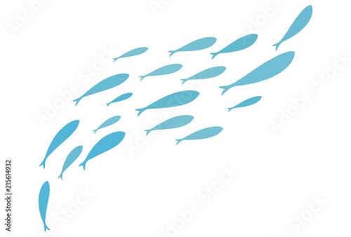 Colored silhouettes of groups of sea fishes. Colony of small fish. Icon with river taxers. Logo fish.