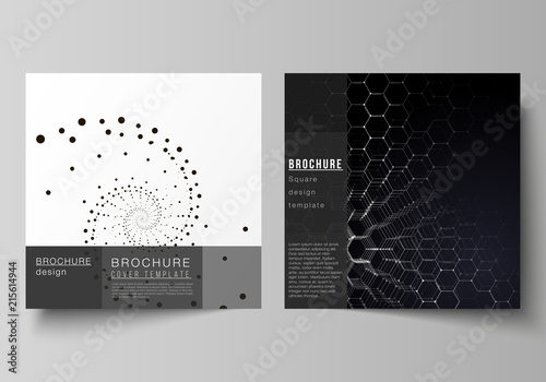 The minimal vector illustration of editable layout of two square format covers design templates for brochure, flyer, magazine. Technology, science, future concept abstract futuristic backgrounds.