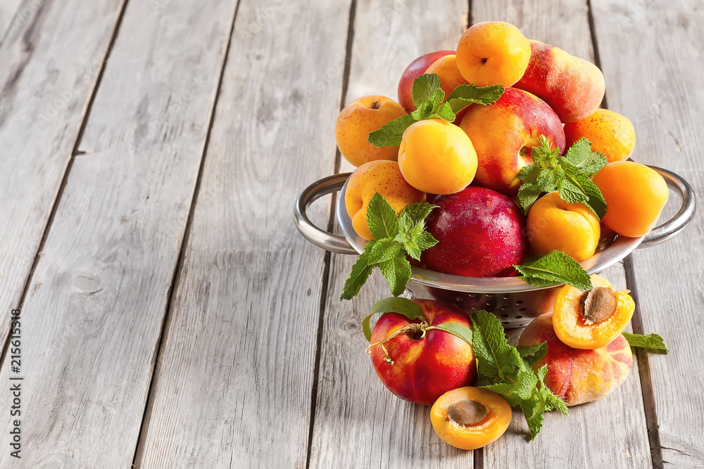 Apricots, nectarines and saturn peaches background Apricots, nectarines and saturn peaches background