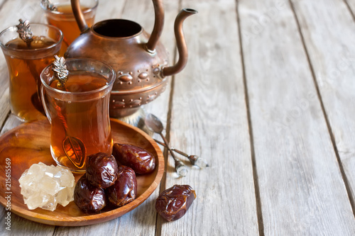 Arabic tea and dates background