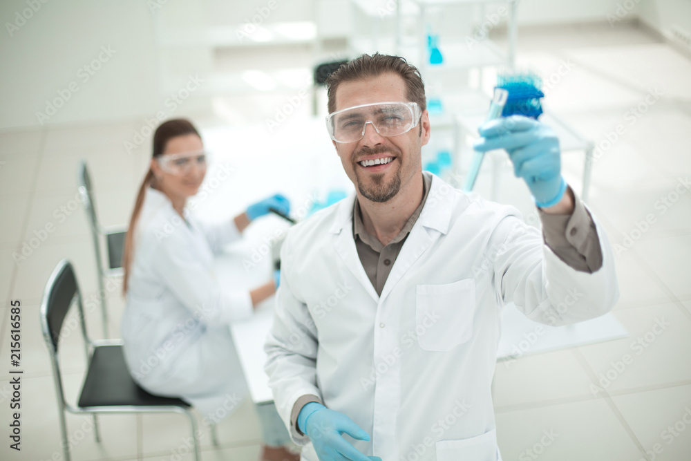 successful scientist checking the results of the examination. successful scientist checking the results of the examination.