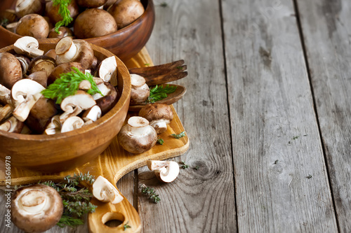 Mushrooms in bowls background