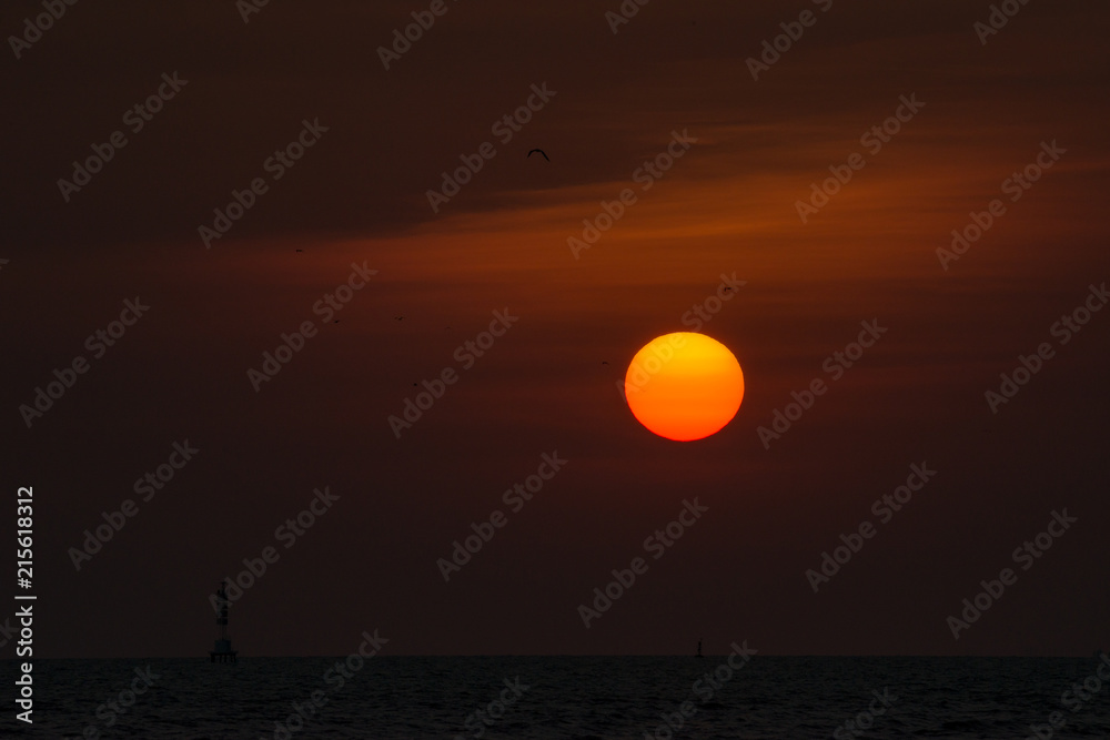 Beautiful  Red Sunrise above the sea background