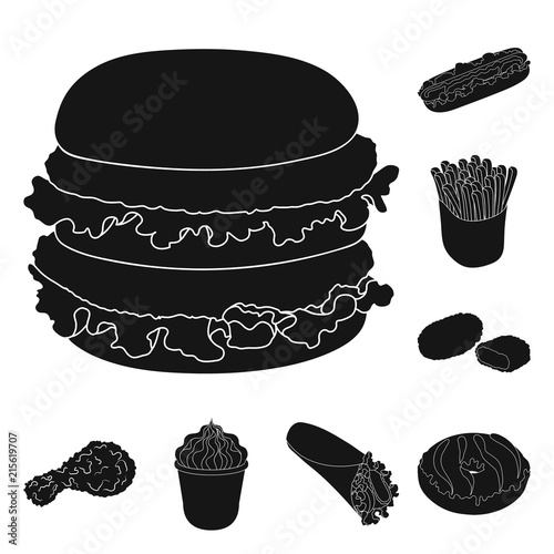 Fast food black icons in set collection for design.Food from semi-finished products vector symbol stock web illustration.