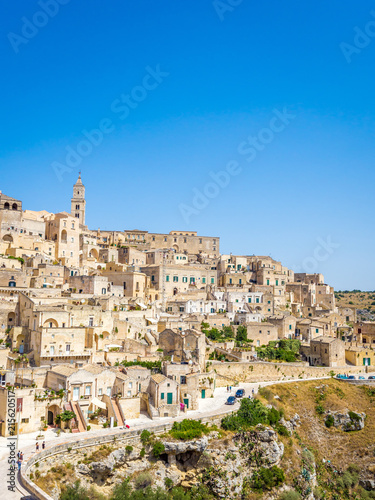 Panoramic view of the Sassi di Matera  prehistoric historic center  UNESCO World Heritage Site  European Capital of Culture 2019  wide 