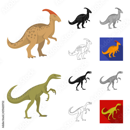 Different dinosaurs cartoon,black,flat,monochrome,outline icons in set collection for design. Prehistoric animal vector symbol stock web illustration.