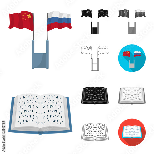 Translator and linguist cartoon,black,flat,monochrome,outline icons in set collection for design. Interpreter vector symbol stock web illustration.