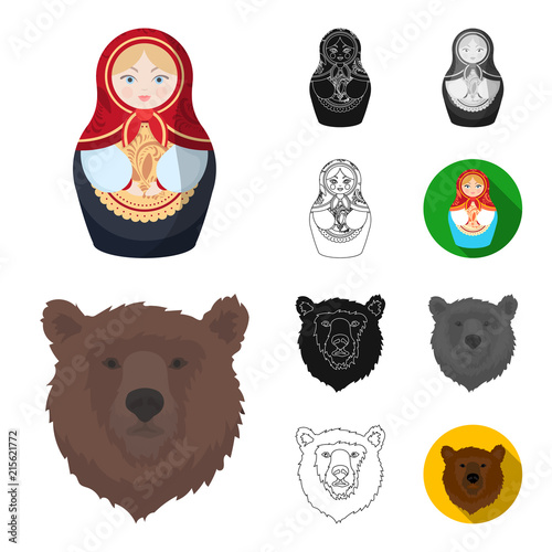 Country Russia, travel cartoon,black,flat,monochrome,outline icons in set collection for design. Attractions and features vector symbol stock web illustration.