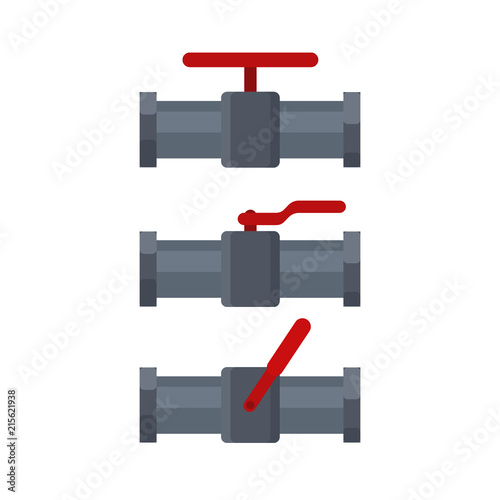 Set of pipelines faucets isolated on white background. Flat elements of water tubing. Plumbing fo gas, oil industry, water pipes sewage. Vector illustration in flat style