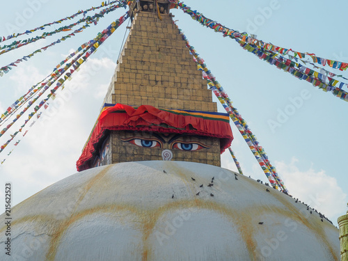 Close up view of stupa in Kathmandu, Nepal