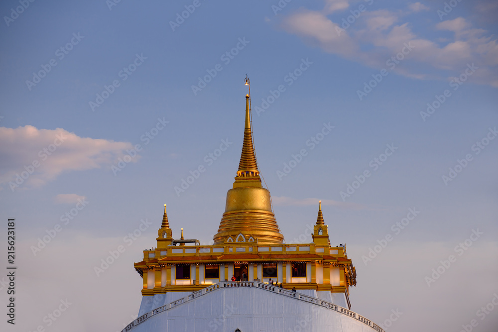 Naklejka premium The Golden Mount at Wat Saket, Travel Landmark of Bangkok THAILAND