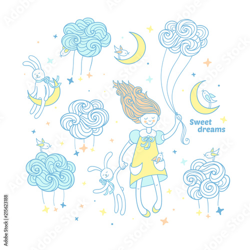 Sweet dreams little one. Cute hand drawn set for kids.