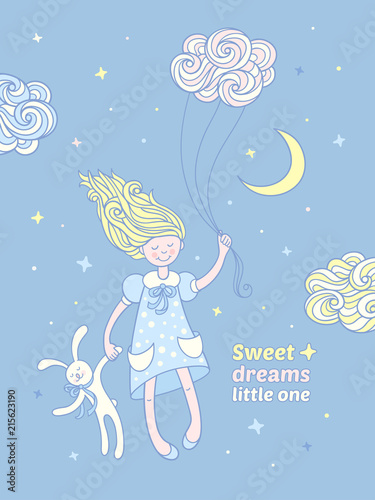 Sweet dreams little one. Cute hand drawn card for kids.