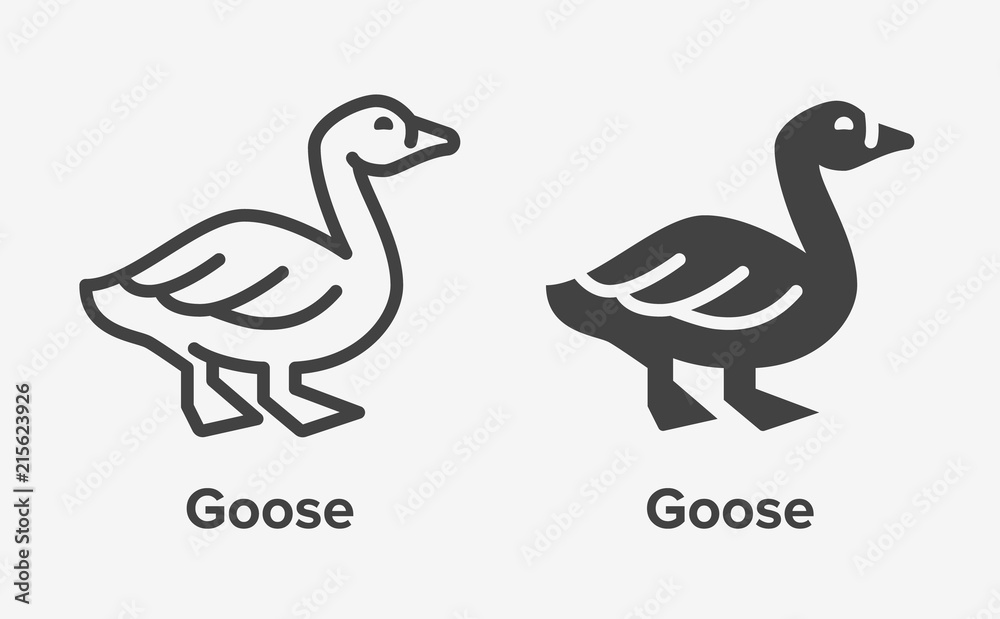 Goose flat line glyph icon. Bird sign illustration of duck. Thin
