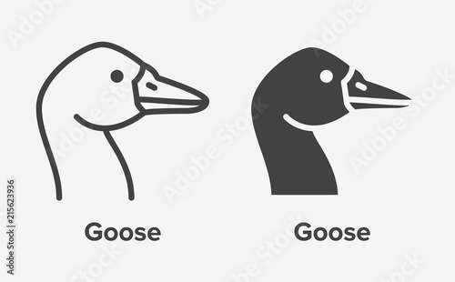 Goose head flat line, glyph icon. Bird sign, illustration of duck. Thin linear and silhouette logo for farm store.