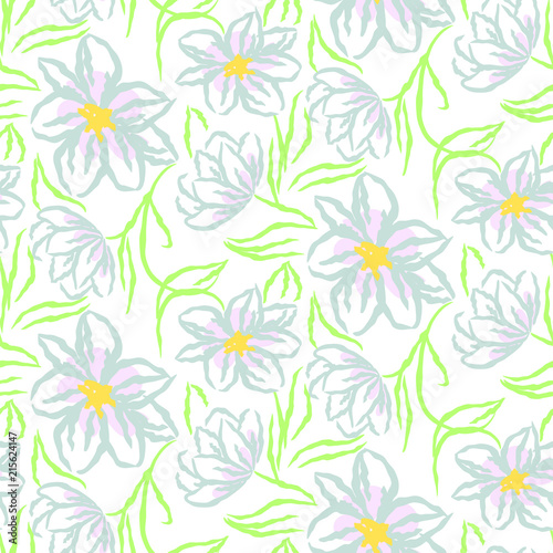 Wallpaper Mural Chamomile flower hand drawn blue seamless vector pattern. Torontodigital.ca