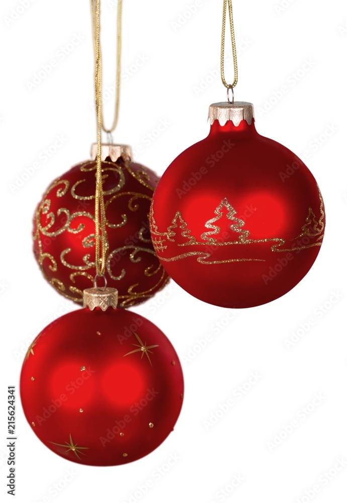 Red shiny christmas decorative balls isolated on white Red shiny christmas decorative balls isolated on white
