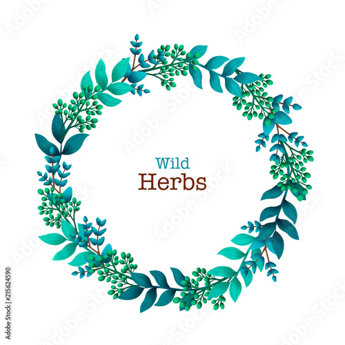 Herbal pre-made composition. Round wreath with leaves and branches. Summer wi...