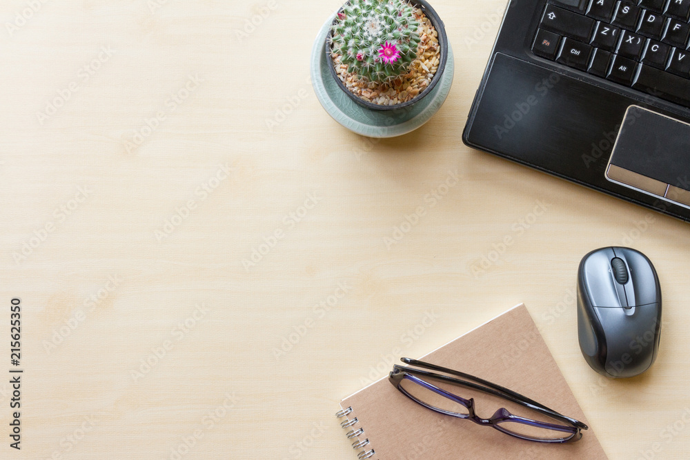 office table with office supplies. view from above with copy space