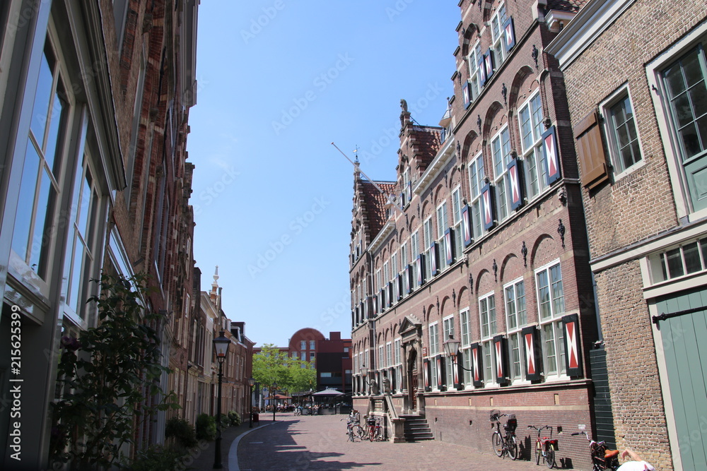Ancient buildings in the city center of Dordrecht, which was one of the important cities in the Netherlands during the golden age