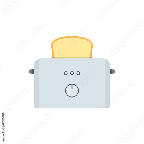 Plastic electric toaster with toast. flat style. isolated on white background