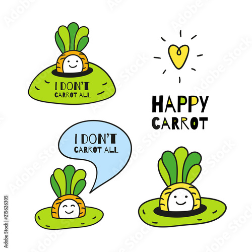 Happy and sweet baby-carrots. Collections of hand drawn prints