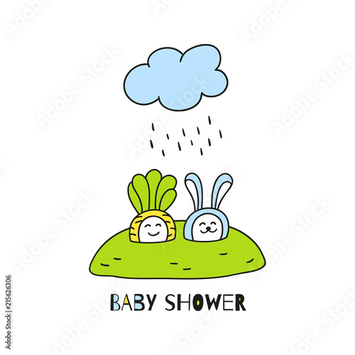 Baby shower card. Cute hand drawn characters for baby design.