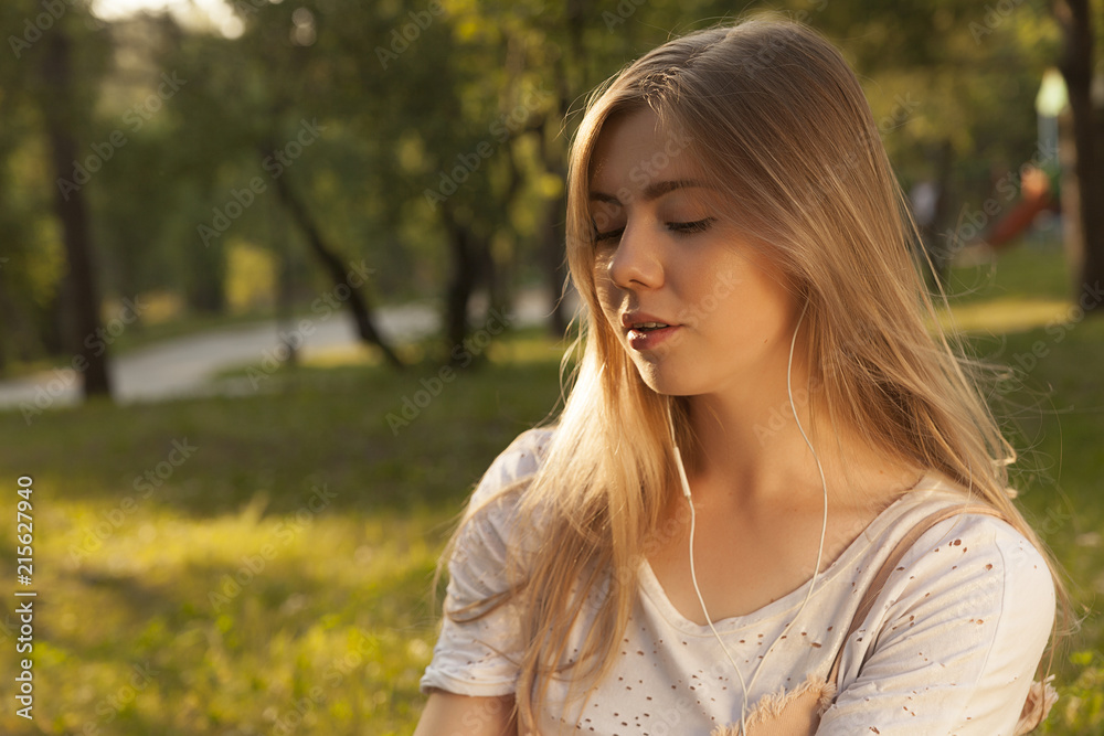 young beautiful girl, blond, portrait, face beautiful blonde, girl in sunset light