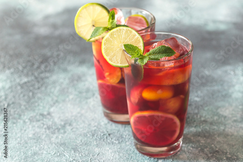 Two glasses with Spanish fruit Sangria