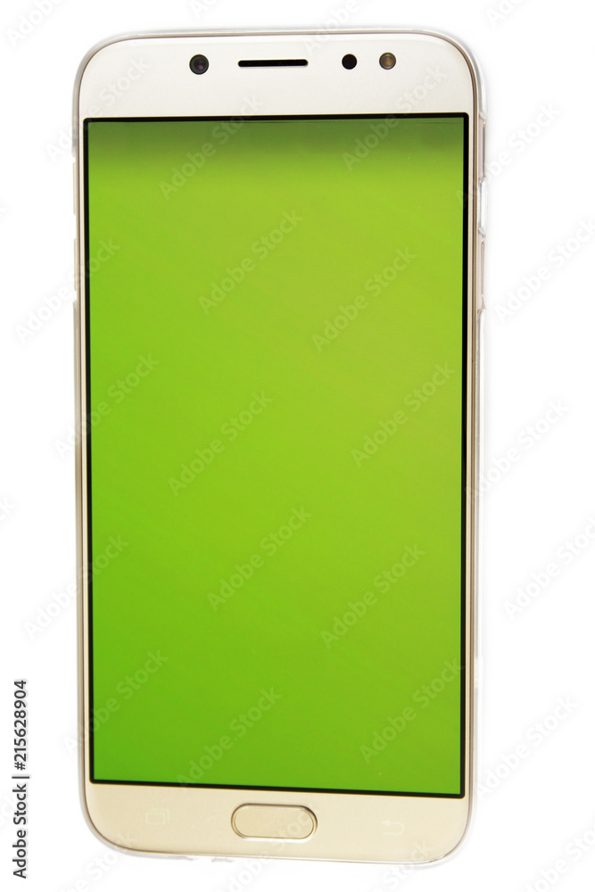 Telefono movil inteligente con el fondo de pantalla color verde claro foto  de Stock | Adobe Stock