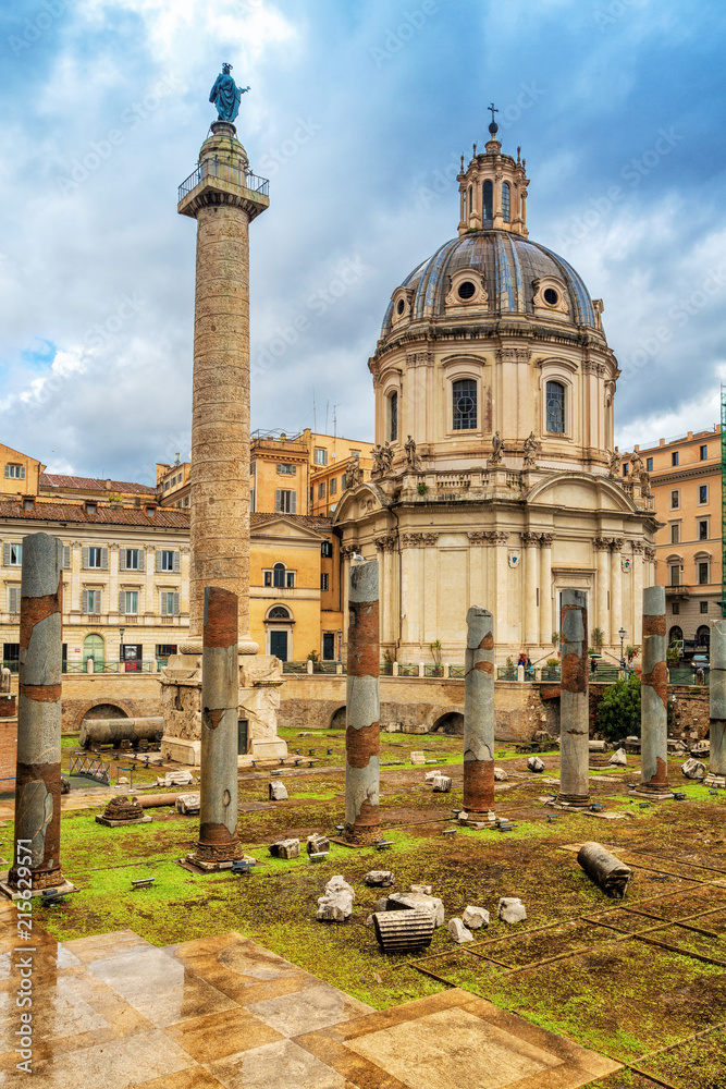 Church of the Most Holy Name of Mary at the Trajan Forum in Rome, Italy. Rome architecture and landmark.