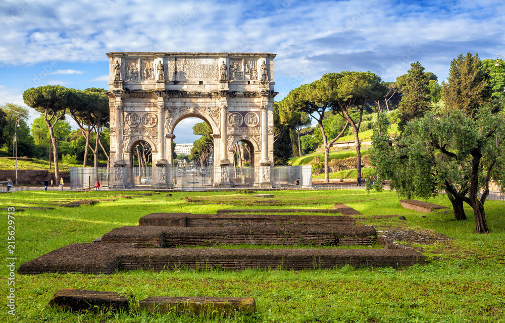 Arch of Constantine. Triumphal arch in Rome, Italy. North side, from the Colosseum.