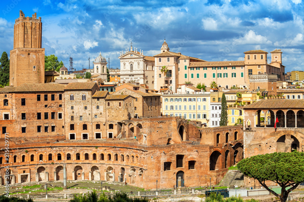 Ruins of Trajan's Market (Mercati di Traiano) in Rome, Italy.  Rome architecture and landmark.