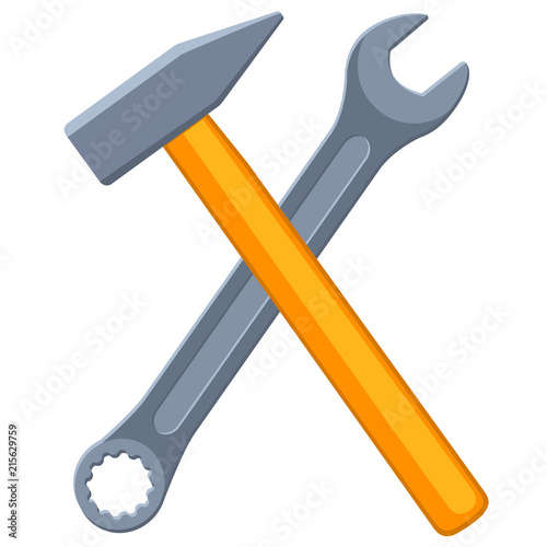 Colorful cartoon crossed hammer and wrench
