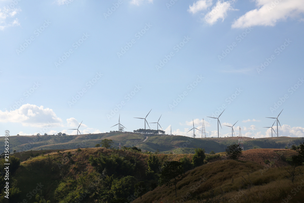 Windmills On Hill Summer Day