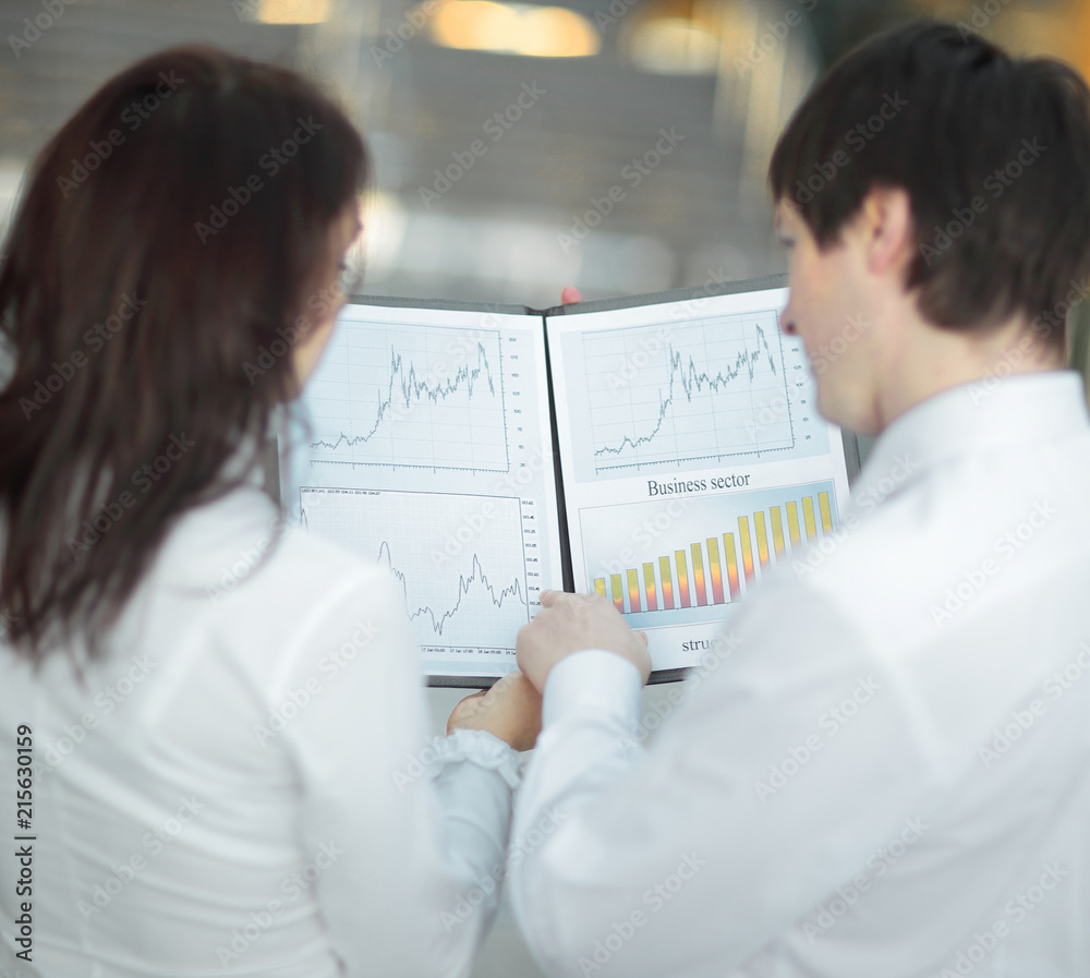 Fototapeta premium rear view.closeup of a business colleagues analyzing financial charts