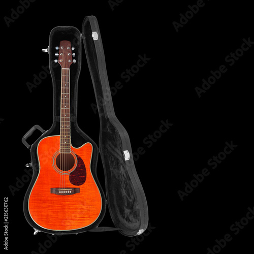 Musical instrument - Orange electro acoustic guitar hard case isolated black background
