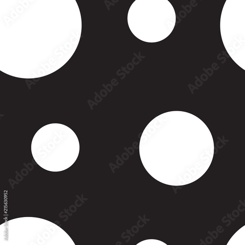 Big white dot seamless pattern on black background,  polka textile design, abstract ornament for trend polka-dot dress, wallpaper, design, fabric and etc.