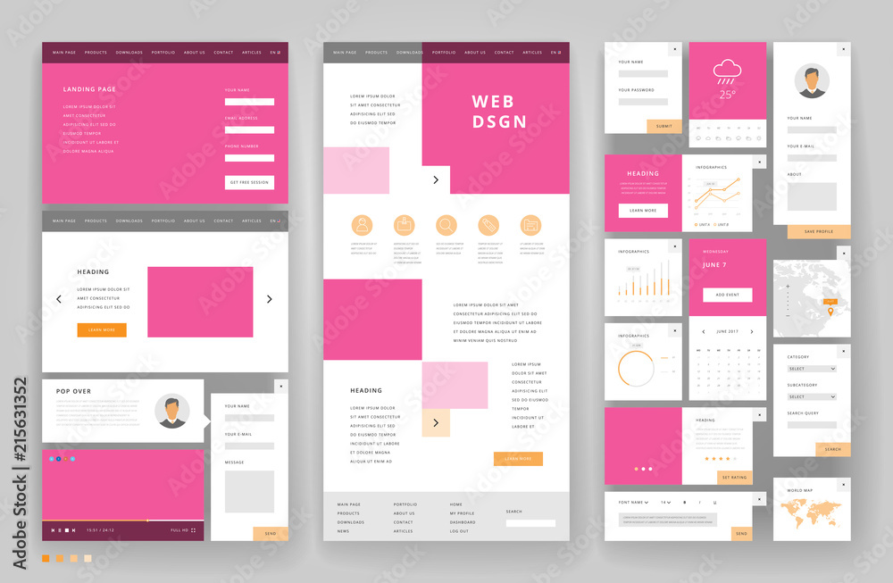 Website template design with interface elements Website template design with interface elements