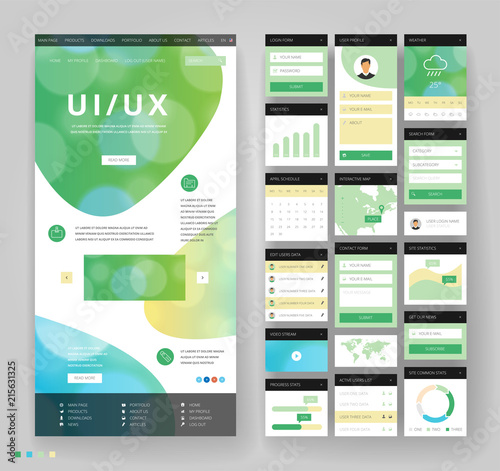 Website template design with interface elements