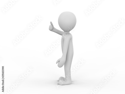 3D illustration man presenting your product give the thumbs up on a white background