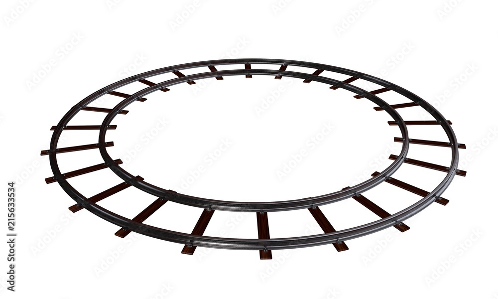 Fototapeta premium Round railway track. Isolated on white background. 3D rendering illustration.