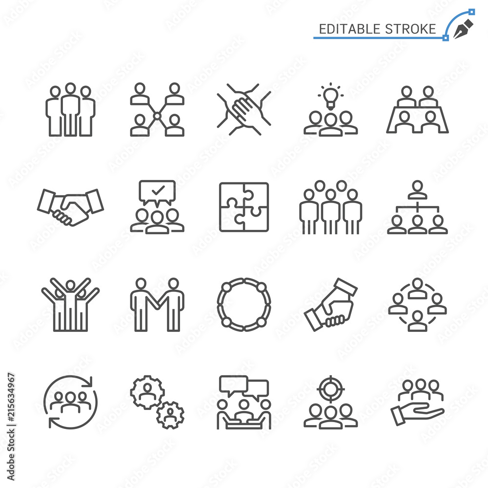 Naklejka premium Teamwork line icons. Editable stroke. Pixel perfect.