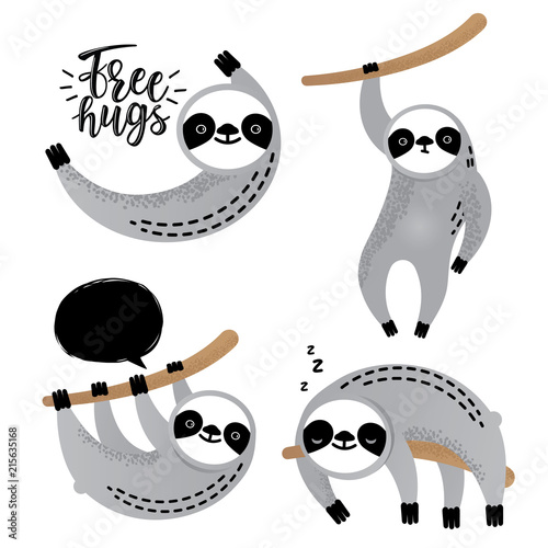 Cute vector sloth bear animal set