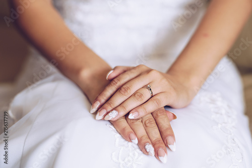 Engagement ring on a bride's hand photo