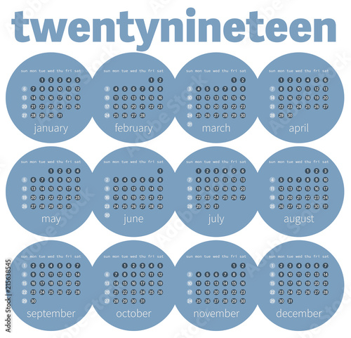 year 2019 calendar vector illustration circular design
